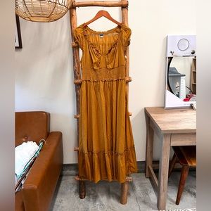 Boho ruffle puff sleeve dress burnt orange